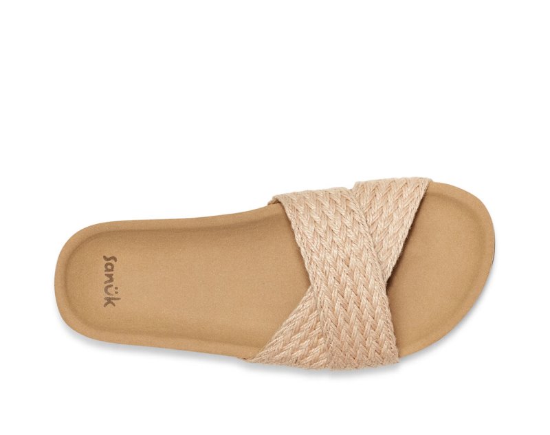 Sanuk She Cruzy Jute Vegan Slide Women's Flip Flops Beige | Canada 98LIS